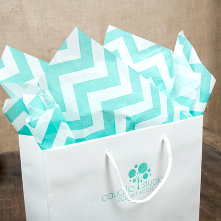 Aqua on White Chevron Tissue - Click Image to Close